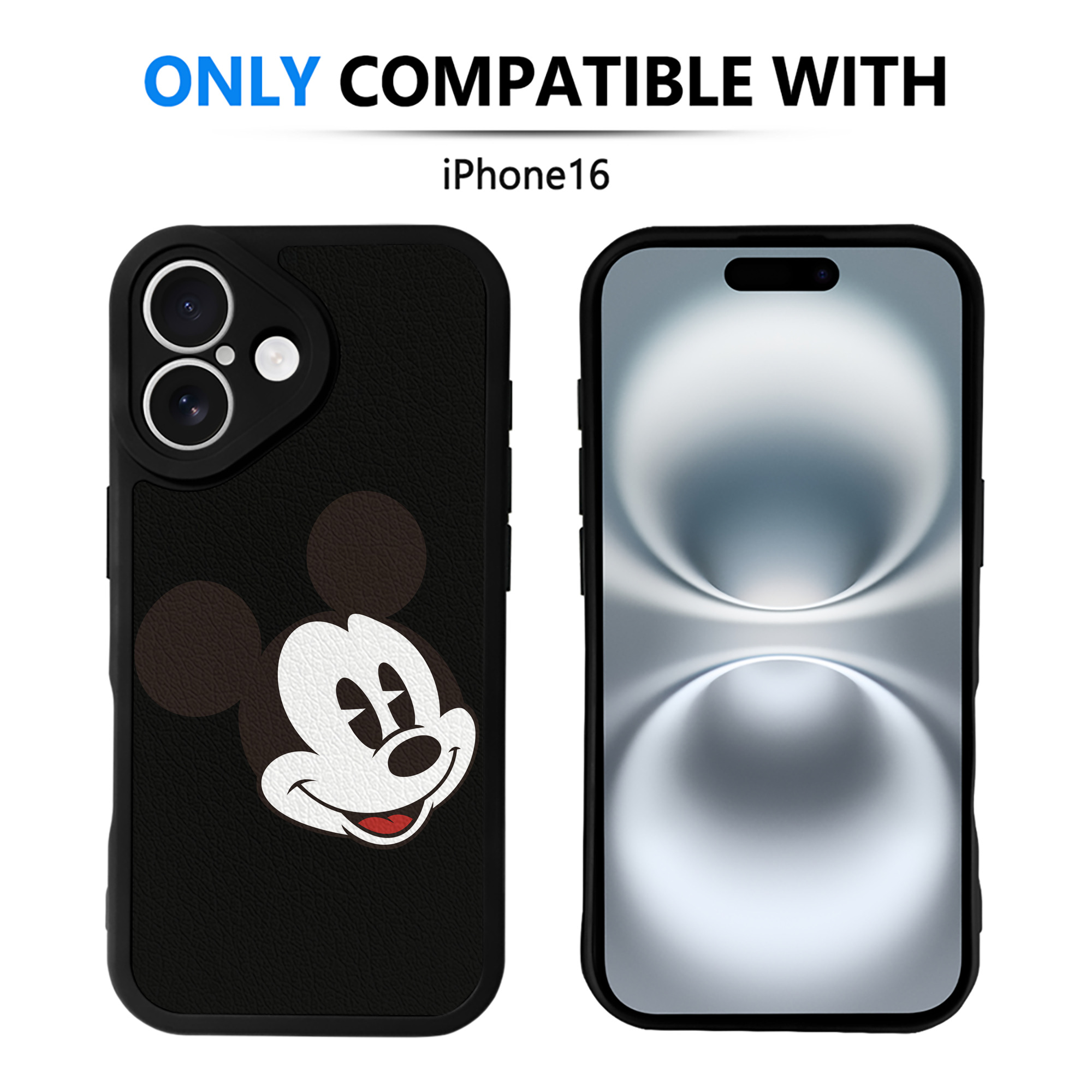 （画像用） ミッキーマウス Mickey Mouse 【iPhone 16シリーズ対応】シリコンスマホケース（レザー調） 材質：シリコン